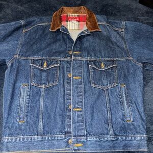 Classic Blue Denim Jacket with Brown Collar